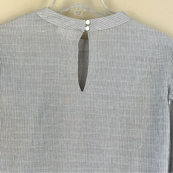 A.N.A. New Long Sleeve Peasant Boho Gray Striped Ruffle High Neck Blouse Top - Picture 8 of 16